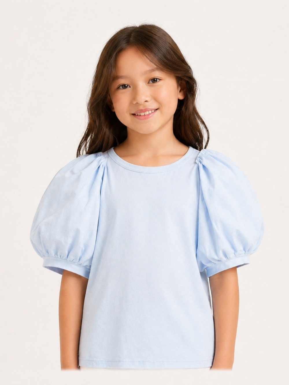 A Loves A Girls Light Blue Puff Sleeve Crew Neck Cotton T-Shirt Size L 10-12